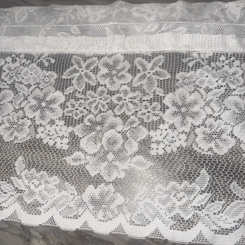 Pair 2 White Lace Valance Curtain Panels Floral 54x12 Inch Cottagecore